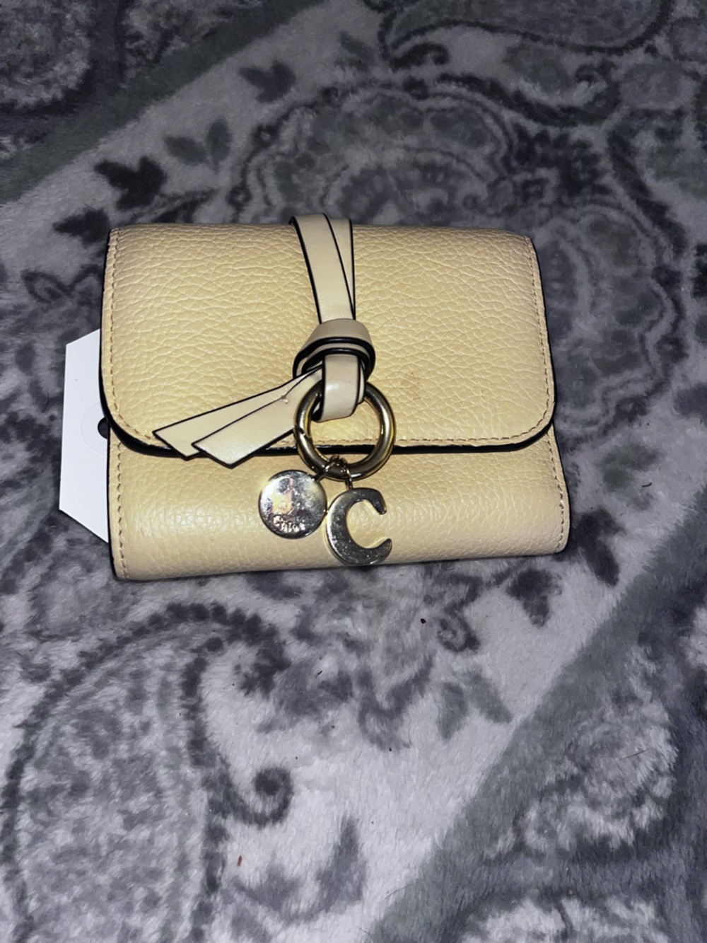 Chloe Yellow New VINTAGE Pebbled Leather Trifold Wallet with Gold CelestialCharm